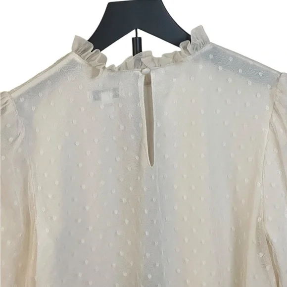 Express Women’s Sheer Dot Ruffle Blouse, Size Small Petite (SP) - Picture 10 of 16
